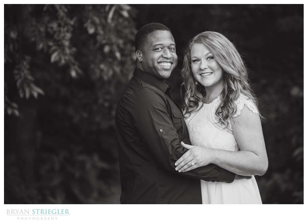 black and white engagement photo